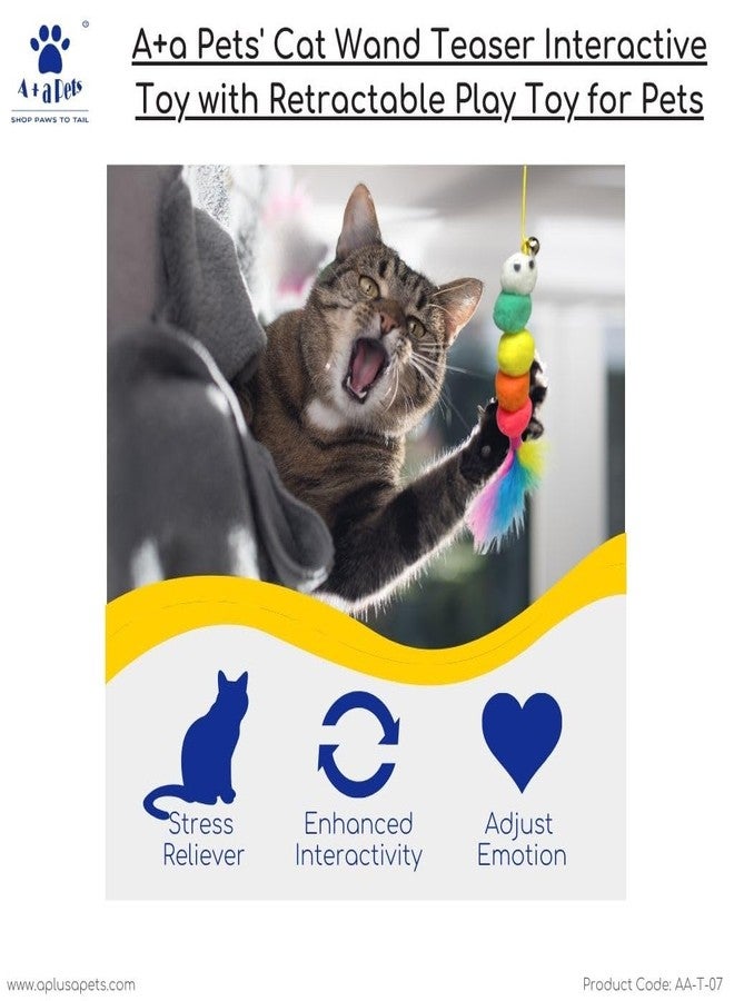 A+a Pets لعبة تفاعلية من A+a Pets على شكل عصا للقطط مع ذيل من الريش، لعبة مناسبة للقطط والجراء والحيوانات الصغيرة (بوم) - Image 4